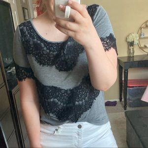 Lace Trim a.n.a. Gray and black top -petite large